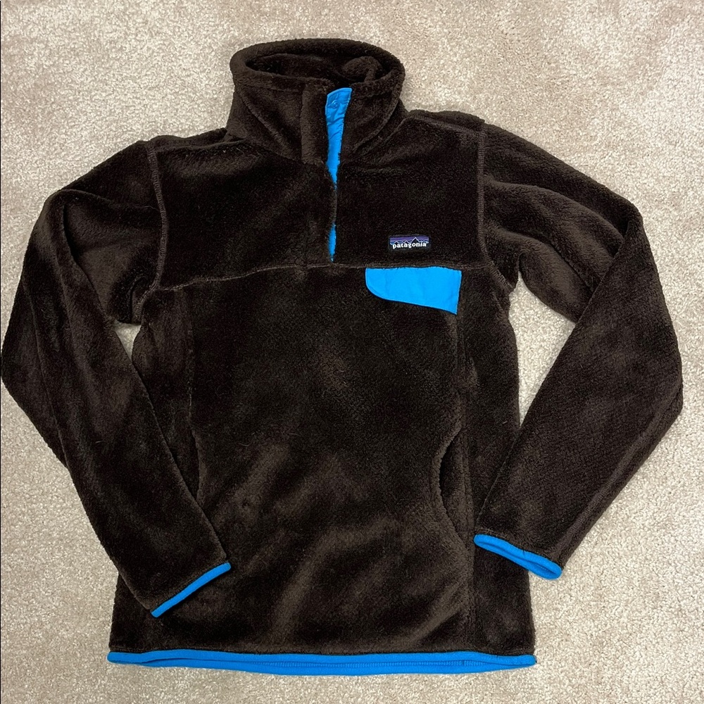 Patagonia Retool Snap T fleece pullover, brown/turquoise, XS